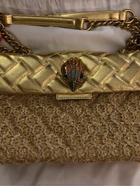 Kurt Geiger Gold Quilted & Woven Shoulder Bag with Jeweled Clasp